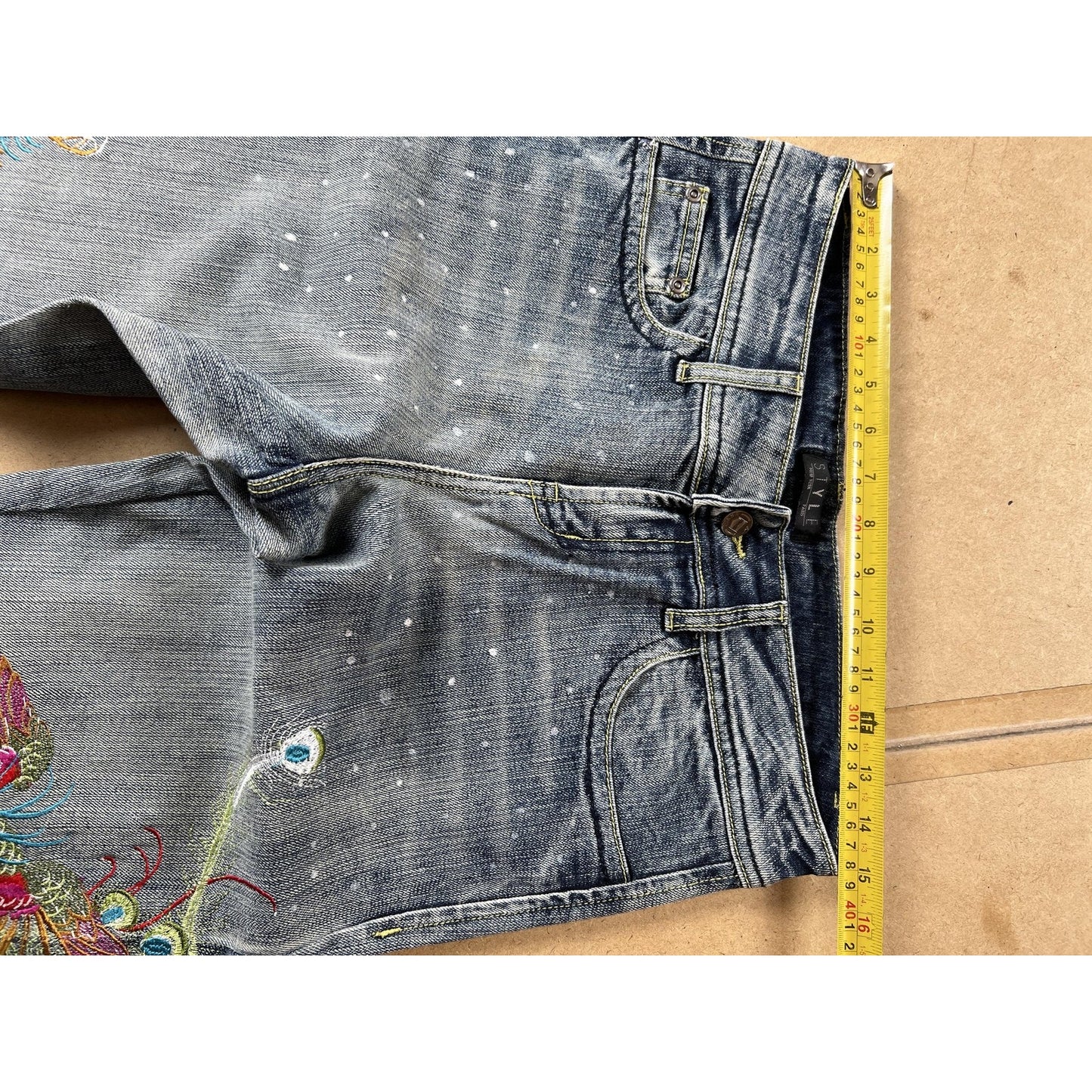 STVLE Pants Womens 6 Blue Cropped Denim Cotton Spandex Embroidered Lace Cuffed