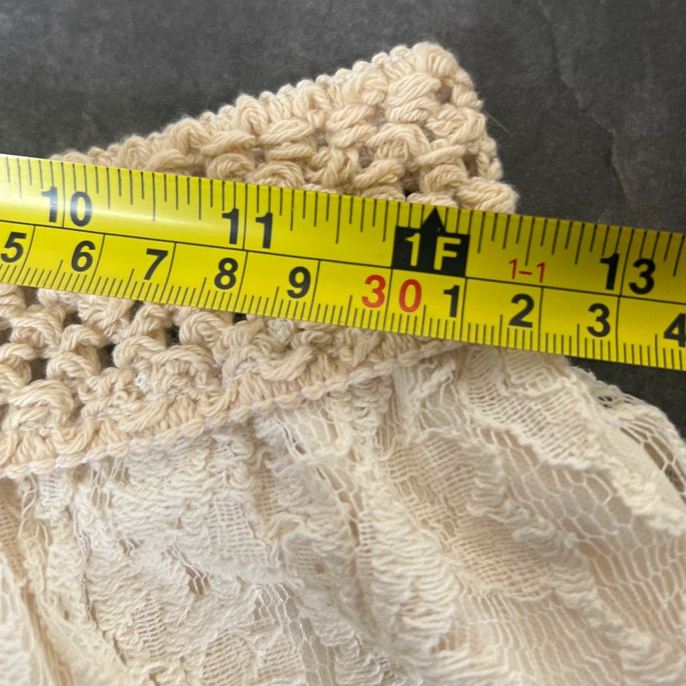 Y2K Deb Lace Tan Skirt Small Elastic Waist Knit Detail