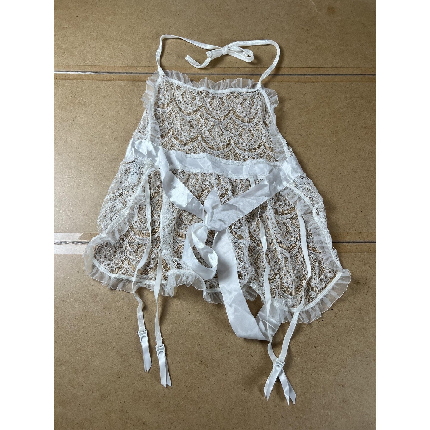 Dreamgirl Lingerie Womens One Size White Lace Bridal Babydoll Garter Halter Tie