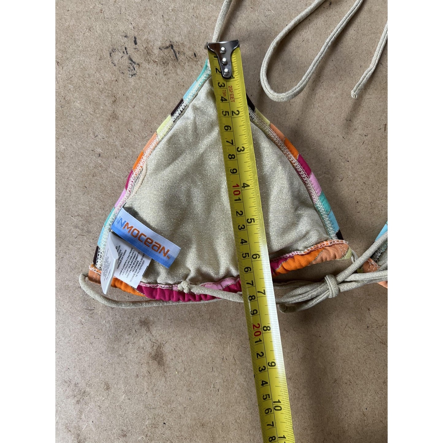 INMOCEAN Swim Top Womens S Multicolor Striped Triangle Lined Halter Adjustable