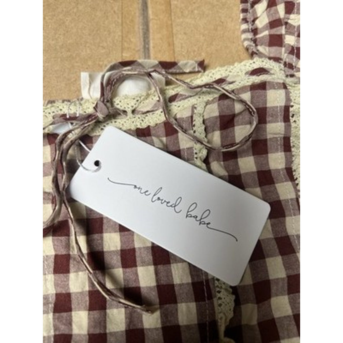 One Loved Babe Dress Womens L Brown Gingham Fit & Flare Off Shoulder Smocked