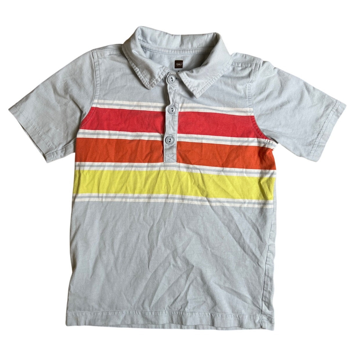 Tea Collection Boy Size 6 Polo Gray/Orange Stripes Button-Up Shirt