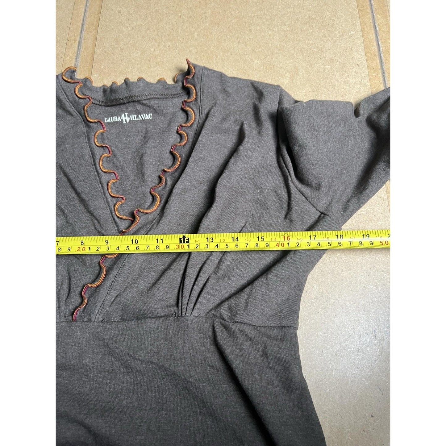 Laura Hlavac Dress Womens XL Gray Fit & Flare V-Neck Empire Waist Ruffle