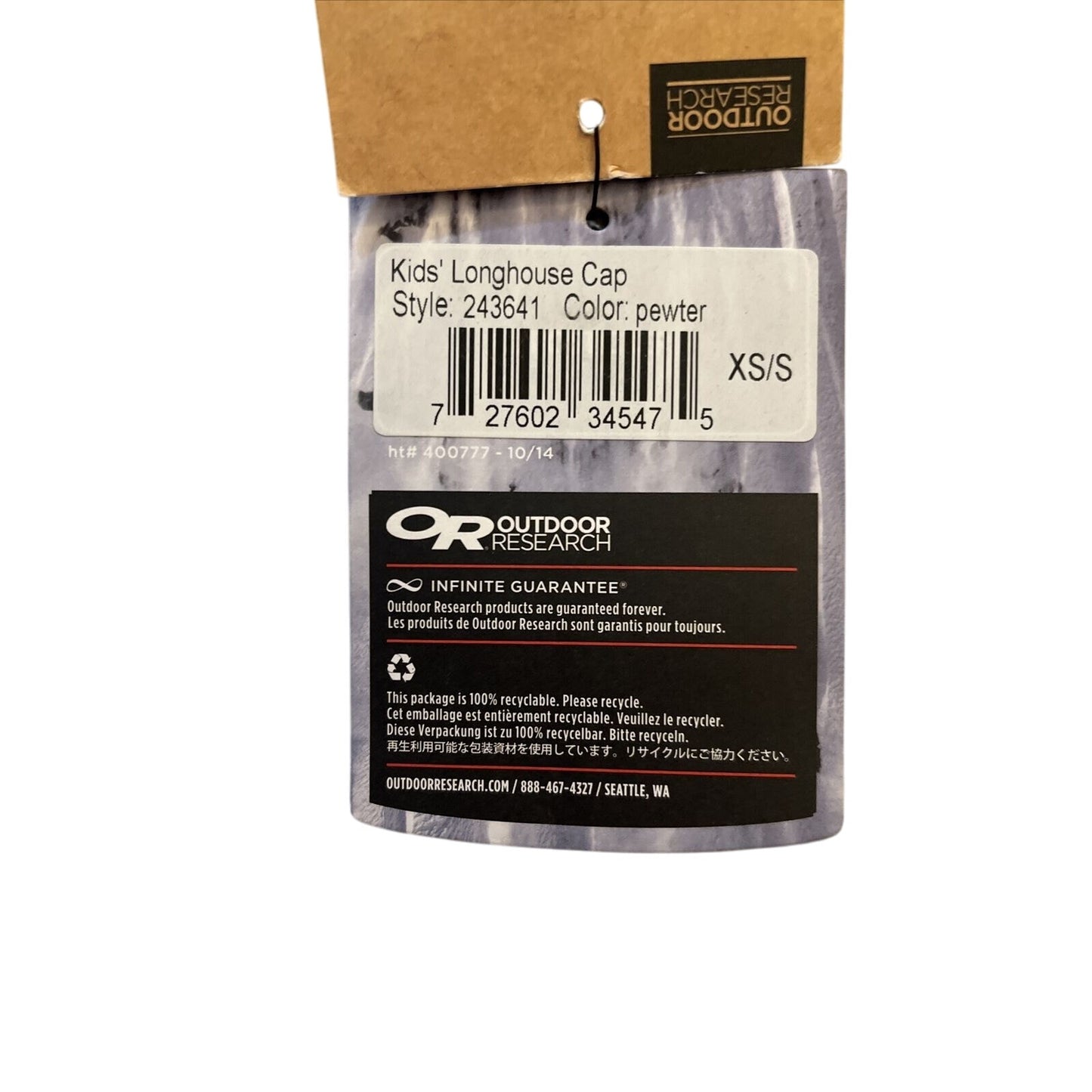 Outdoor Research kids' Longhouse Hat Cap XS / S Pewter - NWT