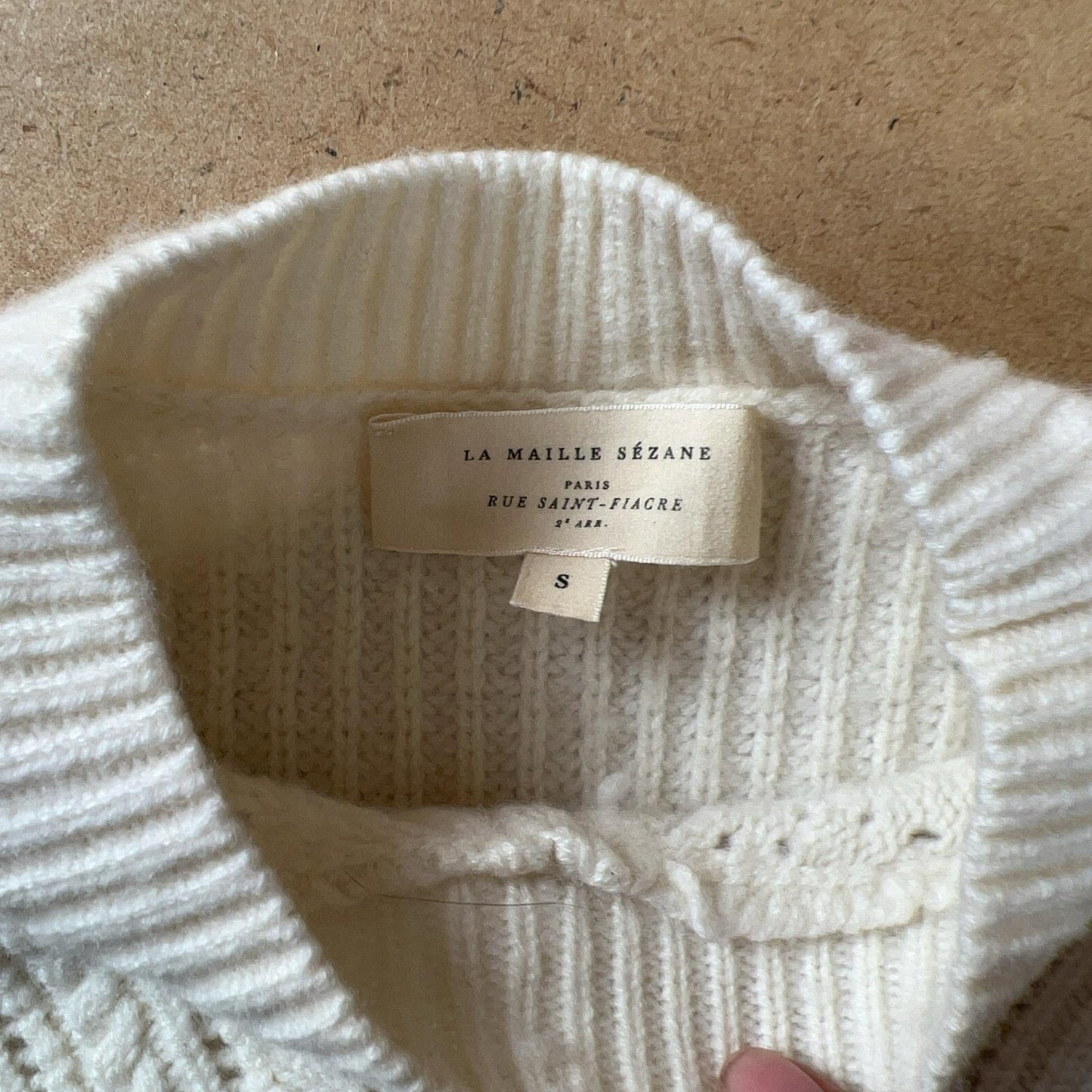 LA MAILLE SÉZANE Sweater Womens S White Pullover Mock Neck Cable-Knit Chunky