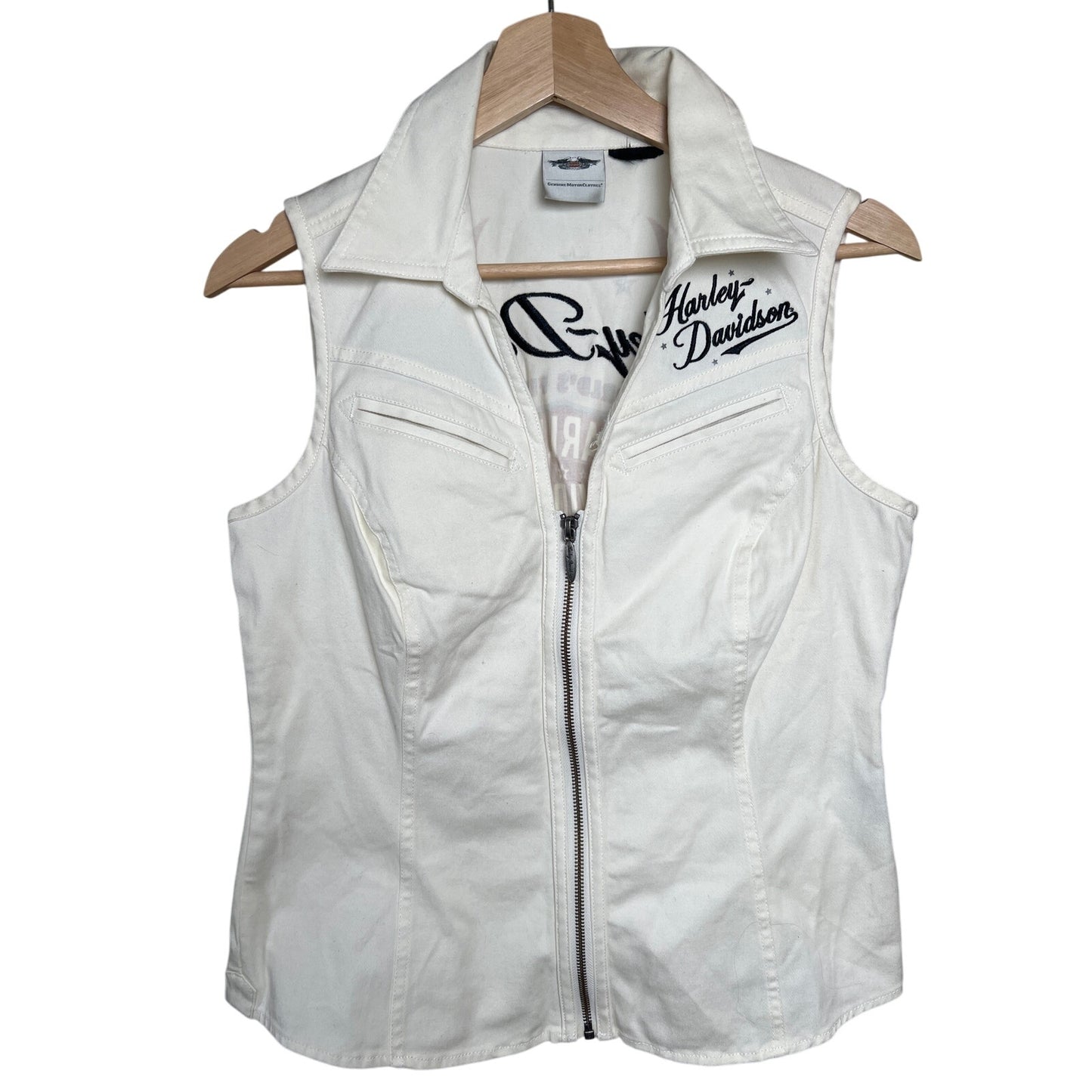 Harley Davidson World's Finest White Zip Up Vest *Dimensions In Pictures*
