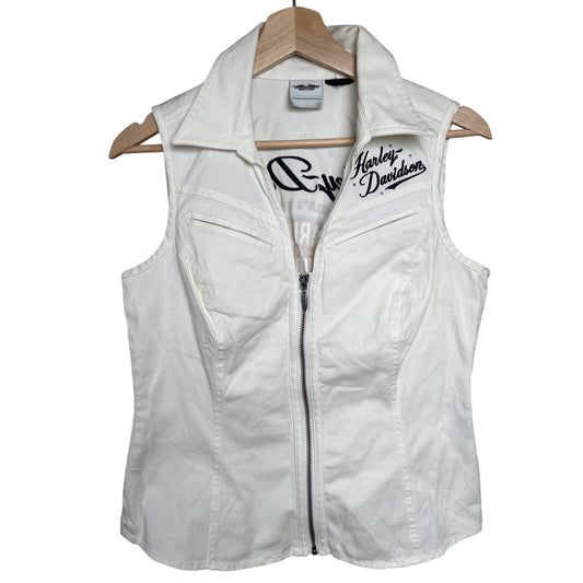 Harley Davidson World's Finest White Zip Up Vest *Dimensions In Pictures*