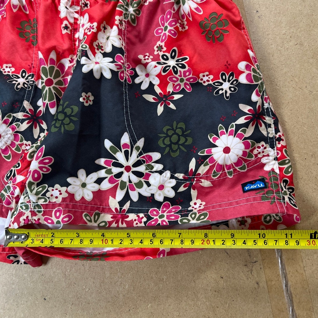Kavu Red Floral Swim Activewear Shorts Women Size S