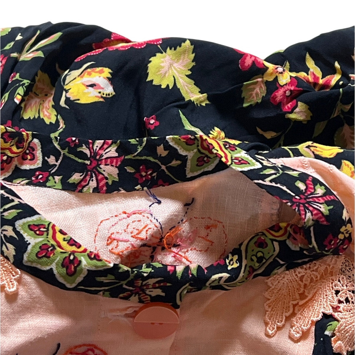 Handmade Floral Button-Up Long Sleeve Cardigan Size Large