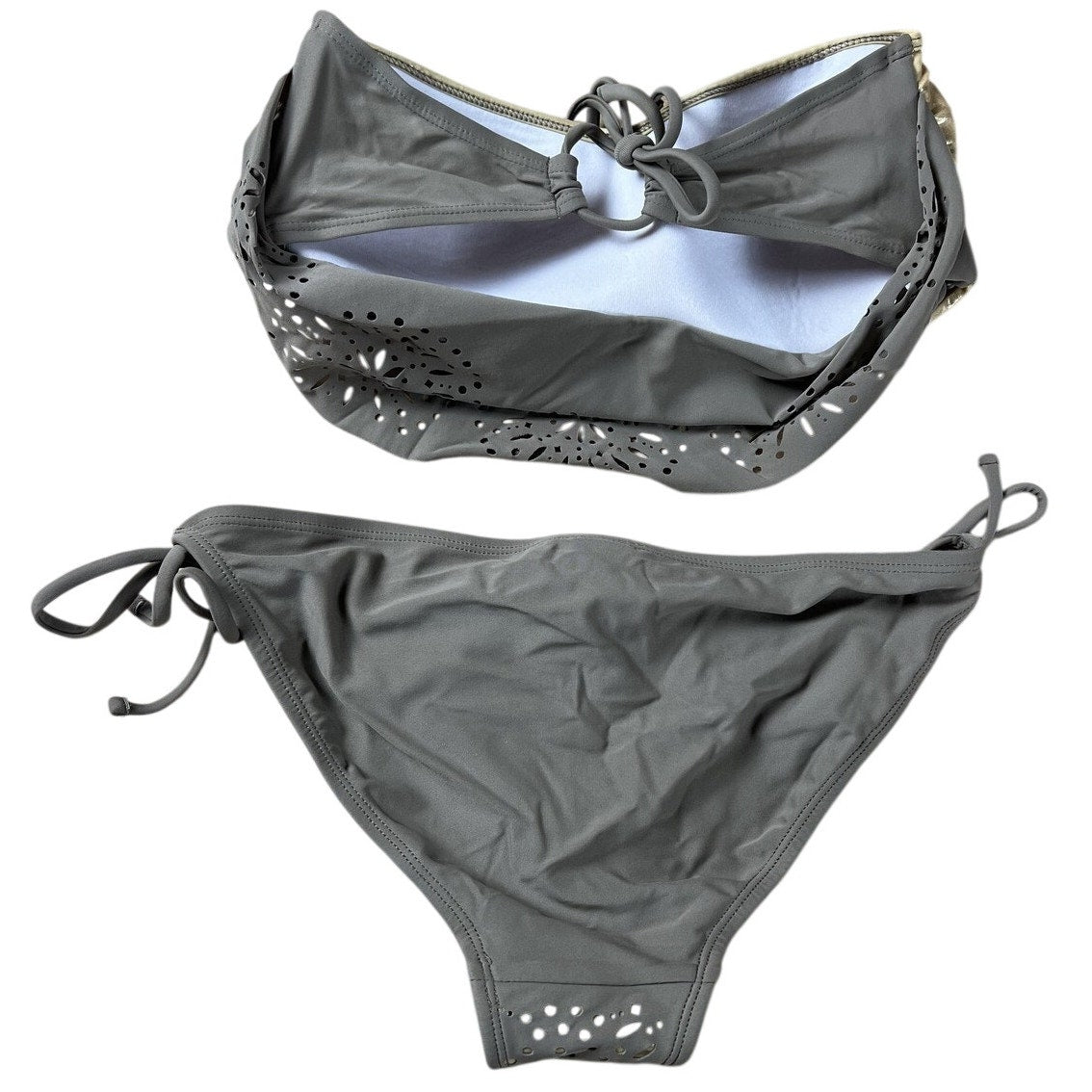 NINETY SIX DEGREES Bikini Womens M Gray Bandeau Lined Built-In Bra 2 Piece