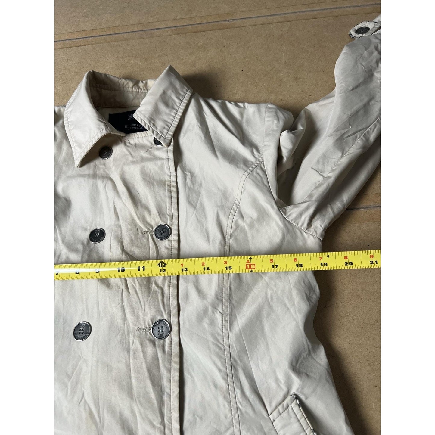 Burberry Coat Womens XL Beige Trench Cotton Twill Lined Pockets Collared