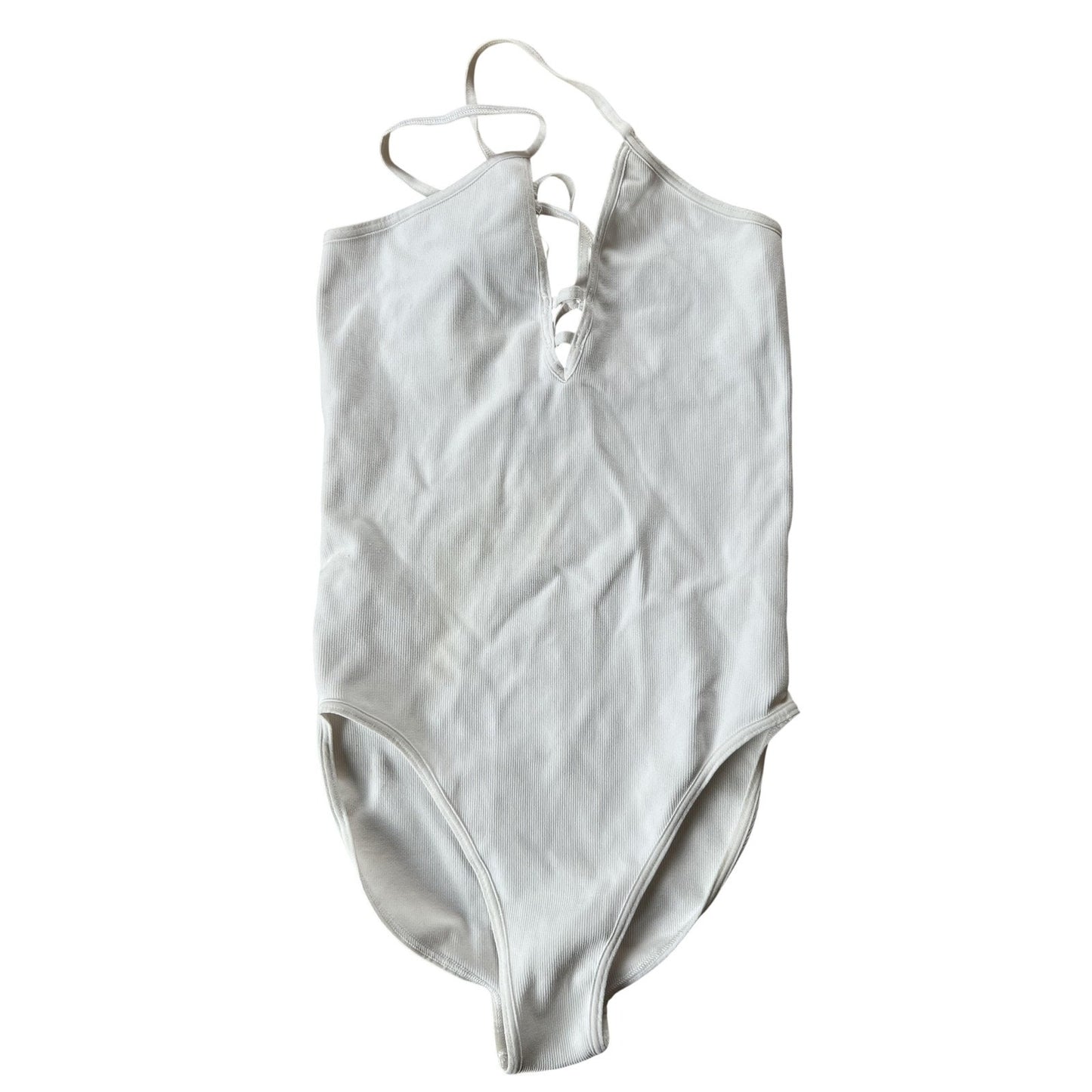 FP Movement Tank Camisole Womens S/M White Ribbed V-Neck Strappy Slim Stretch