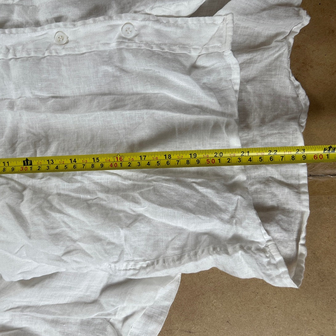 Magaschoni Linen White Button-Up Short Sleeve Top Women's Medium