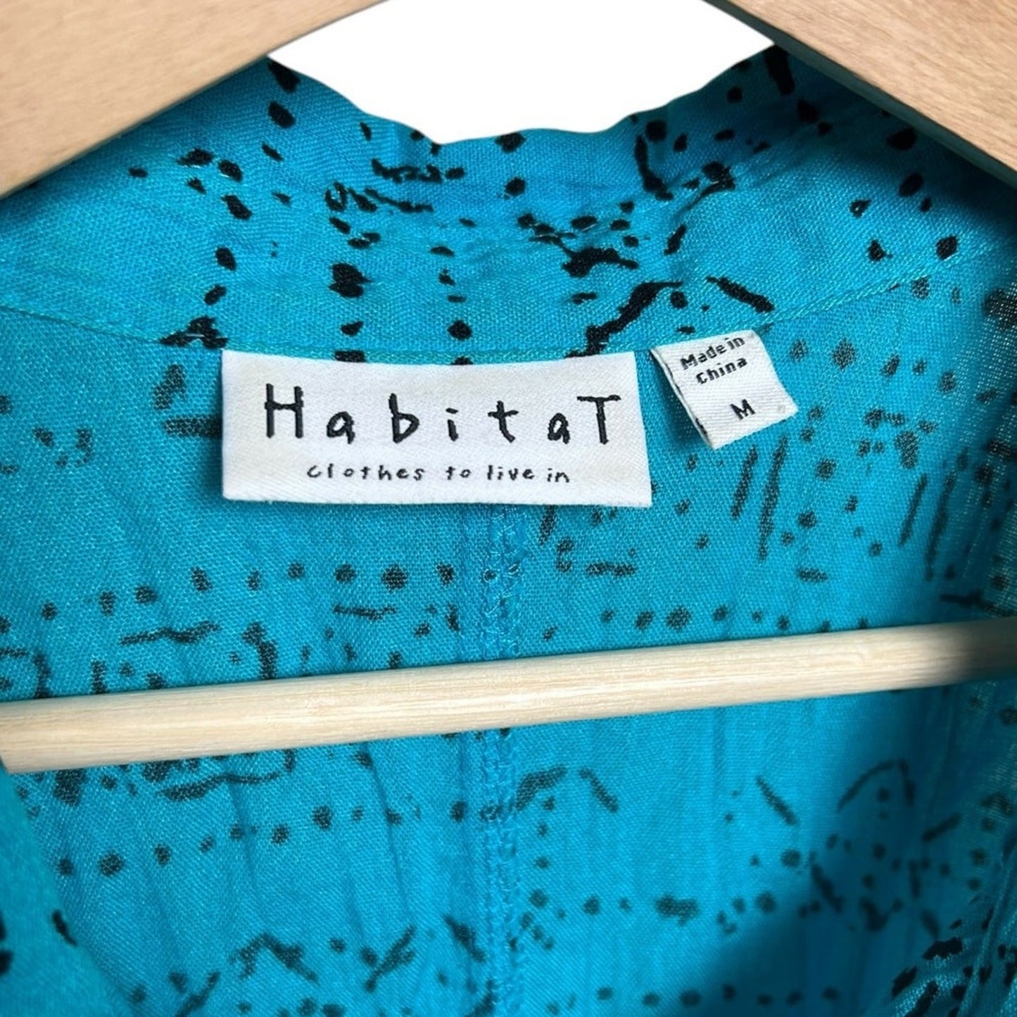 Habitat Clothes To Live In Tribal Blue Button Up Shirt blouse Medium M