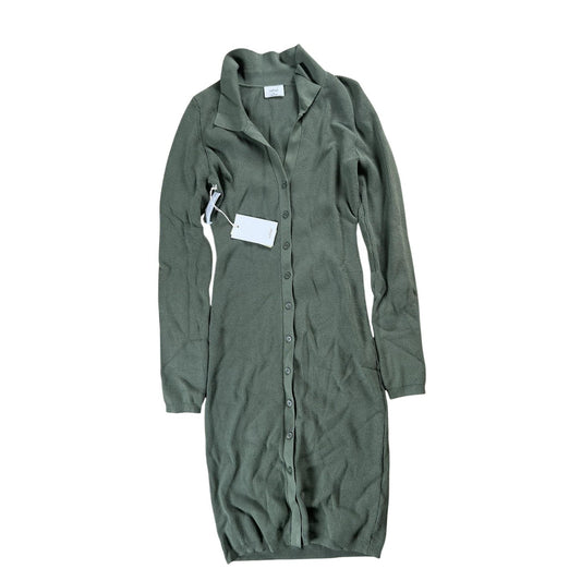 Wilfred Dress Womens M Green Ribbed Midi Shirt Dress Collared Button Stretch