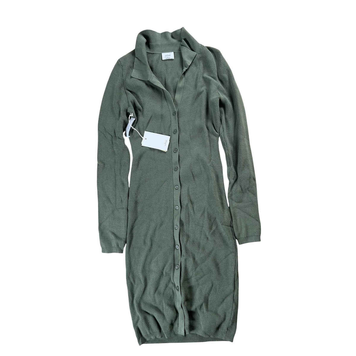 Wilfred Dress Womens M Green Ribbed Midi Shirt Dress Collared Button Stretch