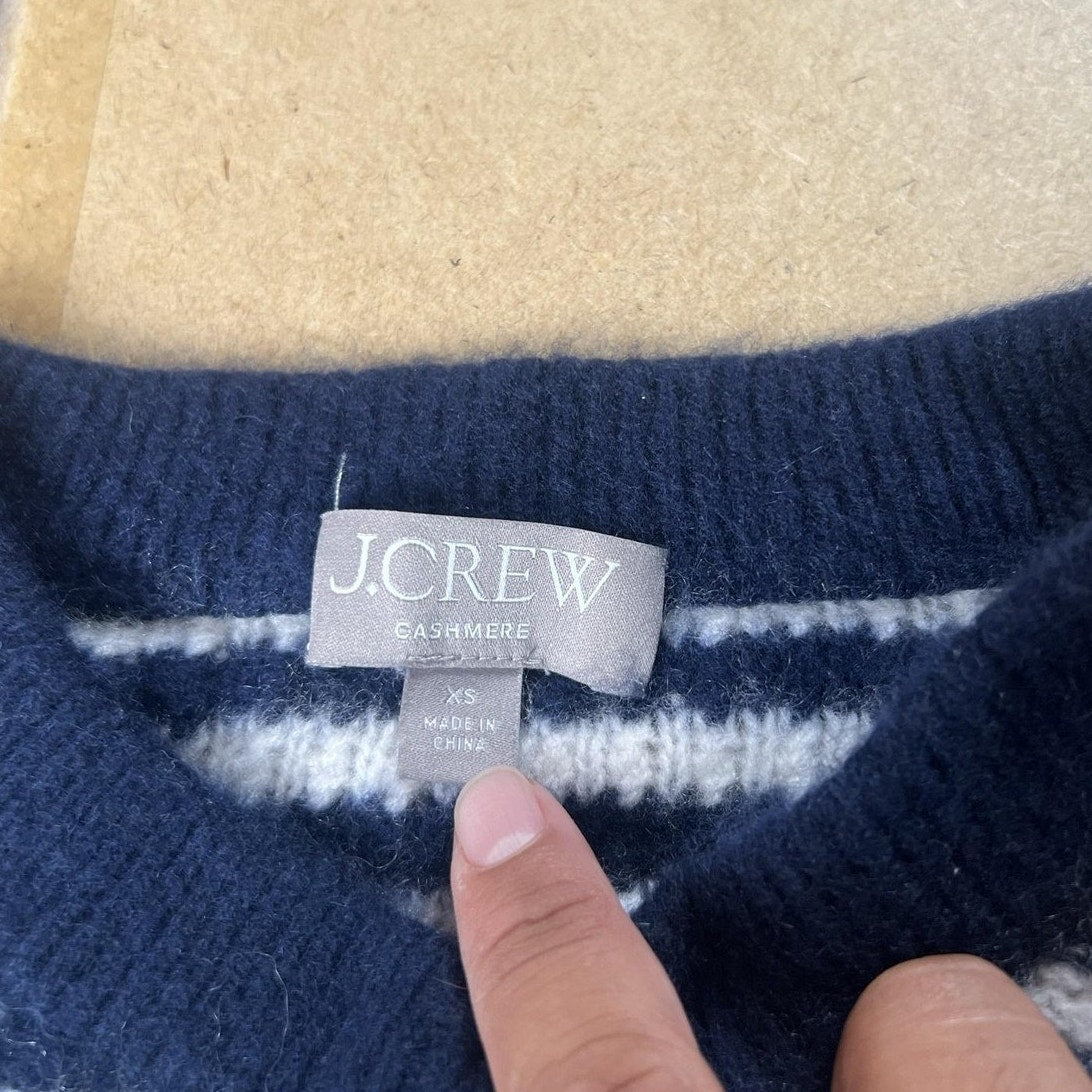 J.CREW Sweater Womens XS Blue Cashmere Striped Crew Neck Lightweight Tight-Knit