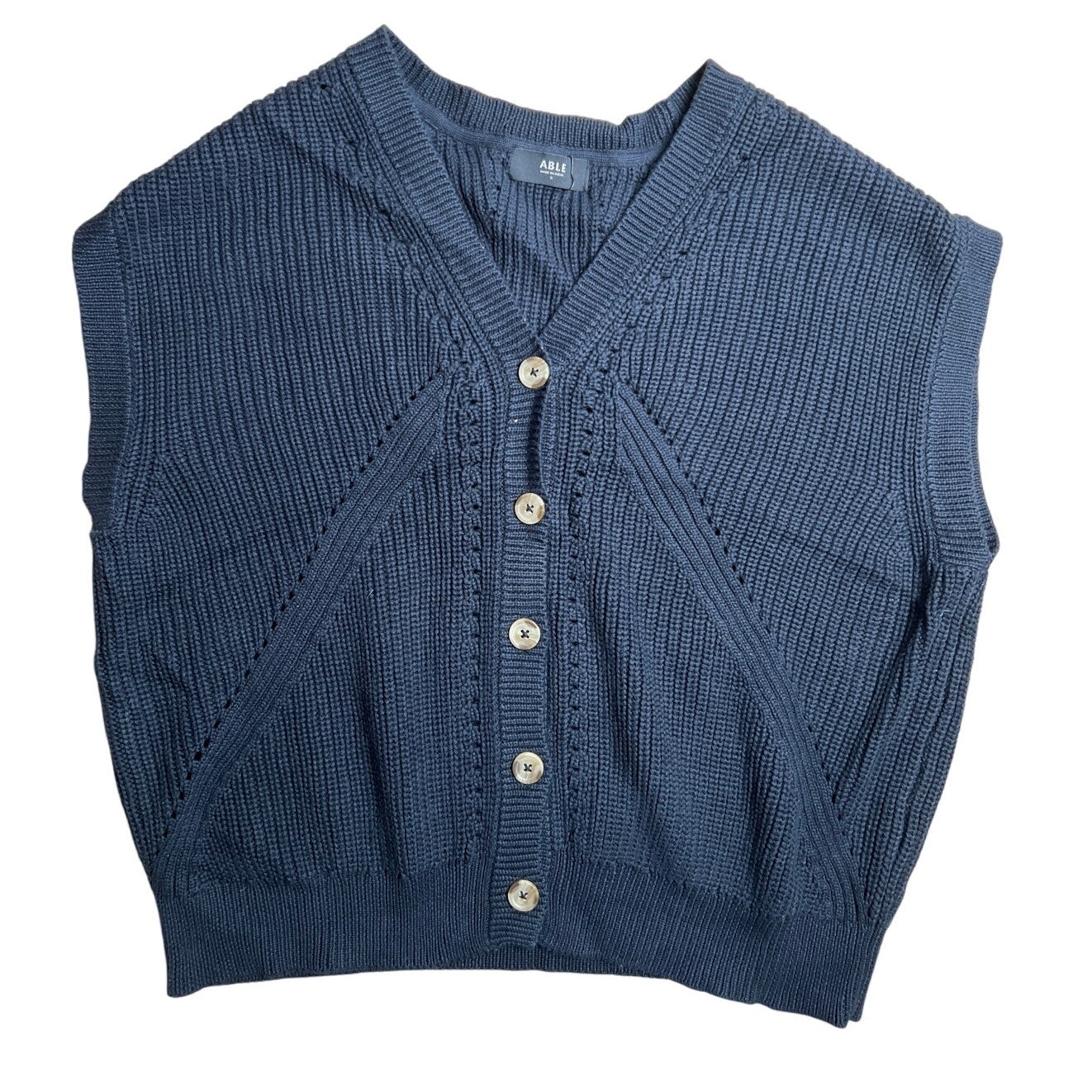 Able Black Button Down 100% Cotton Vest Size Small