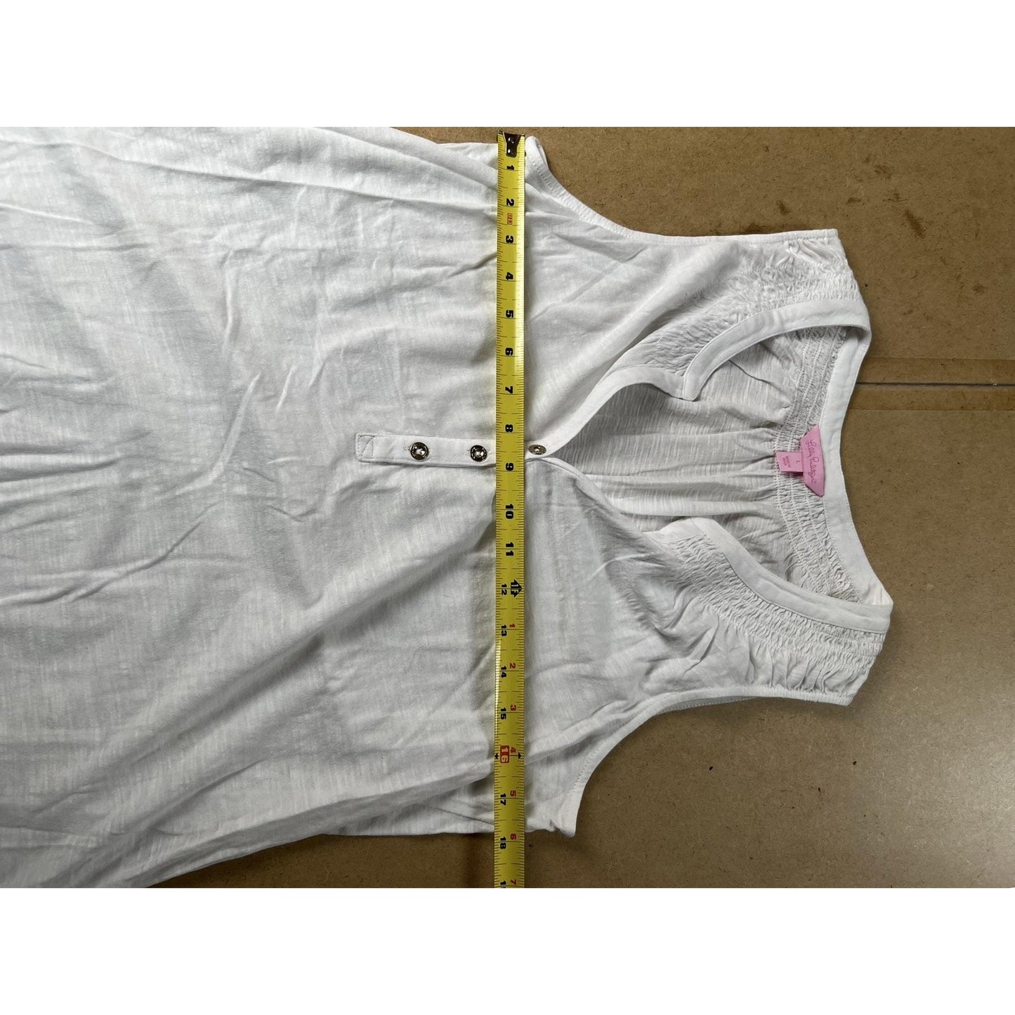 Lilly Pulitzer Tank Womens L White Henley Button 100% Cotton Jersey Lightweight