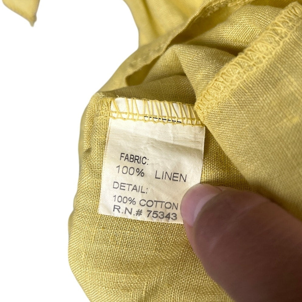 Bellambia Size Medium Made In Italy 100% Linen Women's Yellow High Tie Neck Top