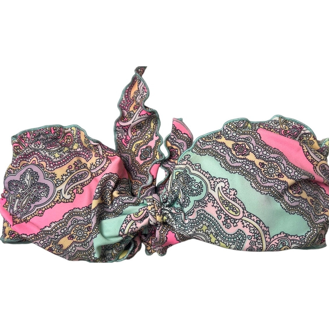 Victoria's Secret Strapless Bikini Top Pink & Blue Paisley Size Small S EUC