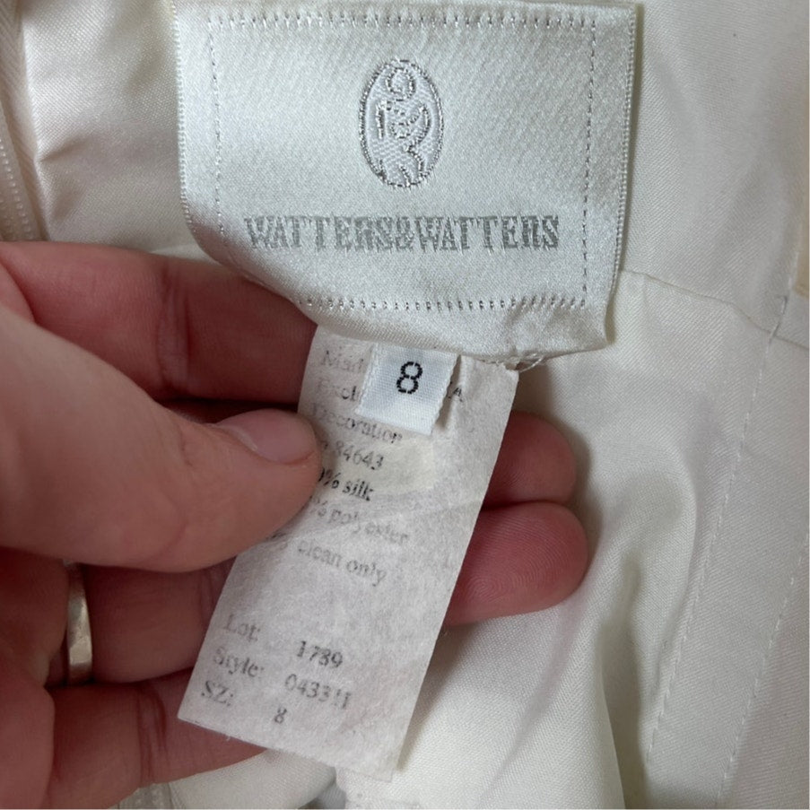 Watters & Watters White Short Party Spaghetti Straps Wedding Dress Size 8
