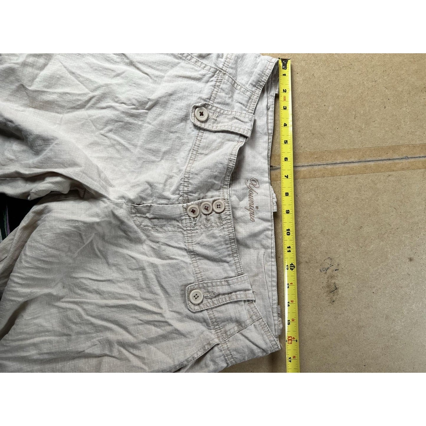 Glamique Pants Womens 8 Beige Cargo Twill Relaxed Pockets Button Travel Casual