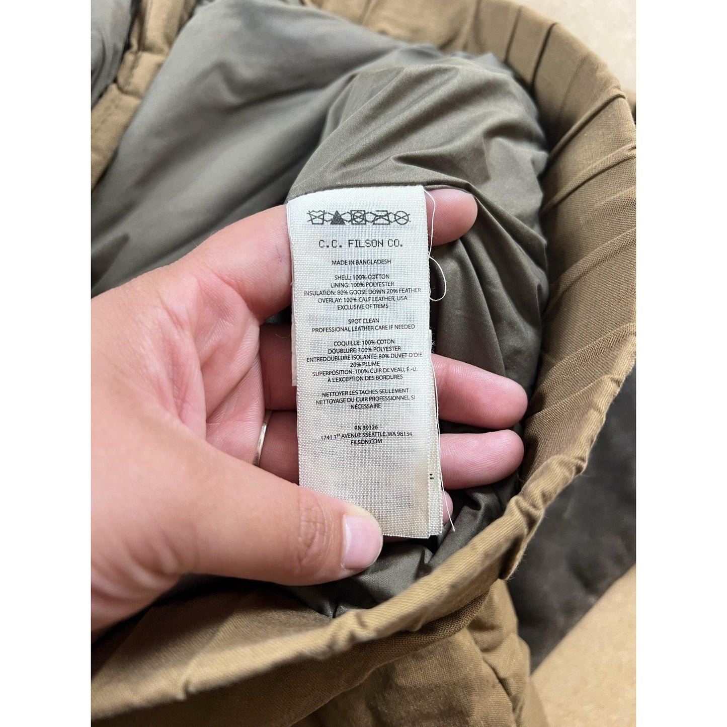 Filson Vest Mens M Brown Puffer Jacket Canvas Down Insulated Quilted Collared