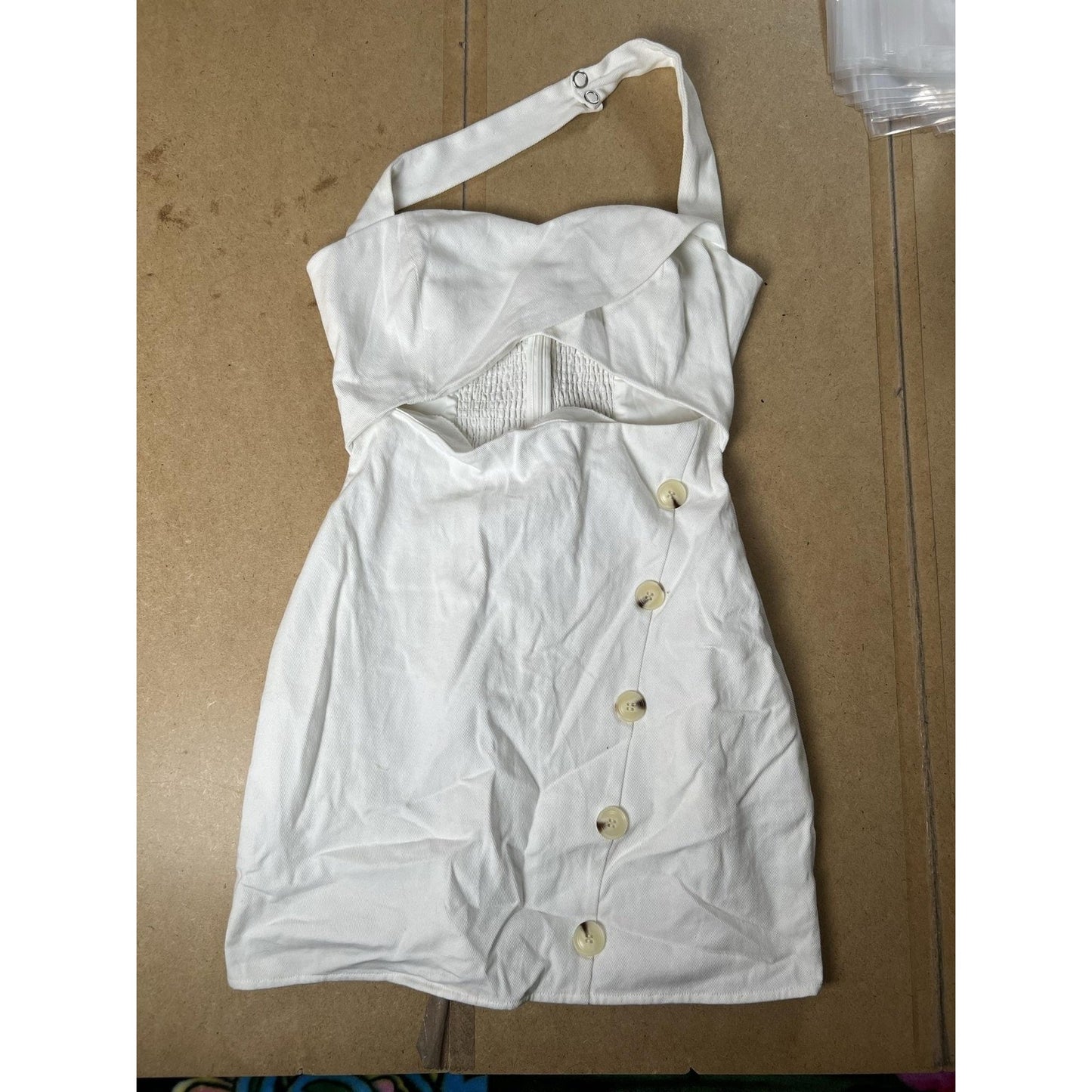 Maeve Dress Womens M White Strappy Mini Sundress Sweetheart Smocked Buttons Zip