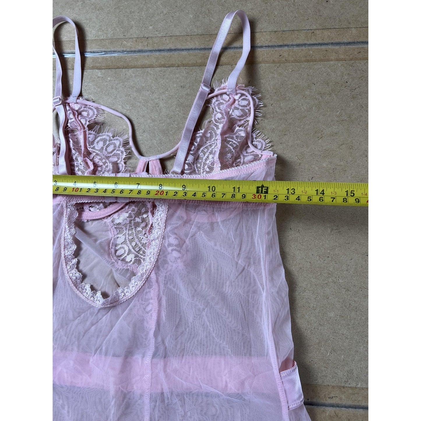 Chemise Womens S Pink Lace Sheer Adjustable Straps Hook Back Special Occasion