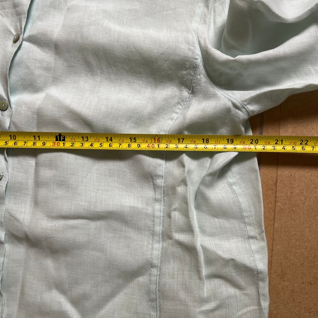 Eileen Fisher Women Blouse Light Teal Size Large 100% Linen