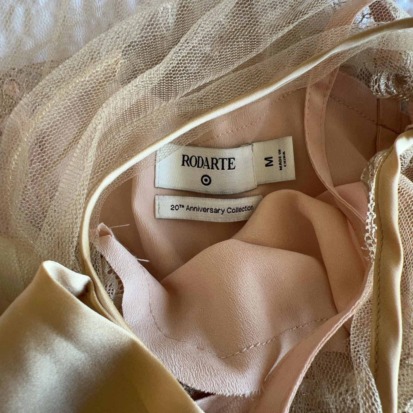 Rodarte Slip Dress Womens M Beige Tulle Sweetheart Lace Bow Lined Party Cocktail