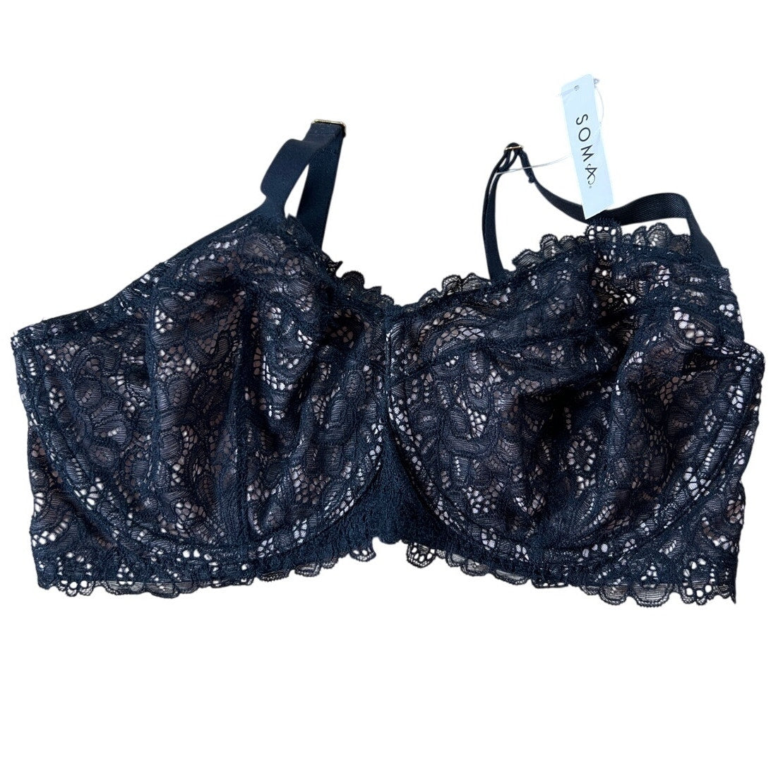 NWT Soma Lace Black Bra 36DDD Lace Bra Black Embroidered Underwire Adjustable