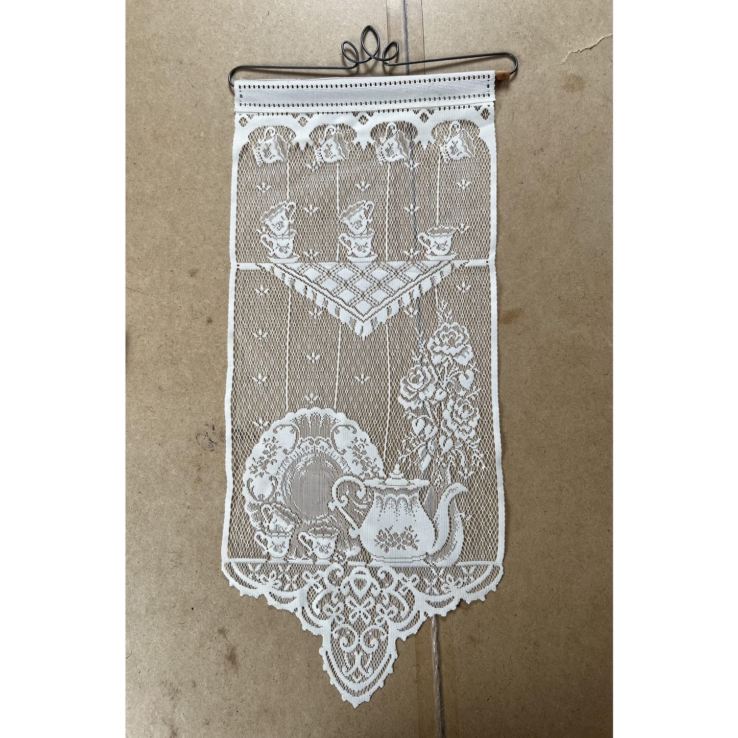 White Small Wrought Iron Ornamental Stand With Lace Panel Vintage Retro Ornate
