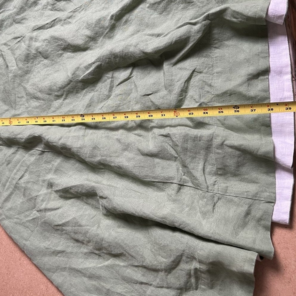 Son de Flor Dress Womens XS Green Linen Sundress Midi Square Neck Button