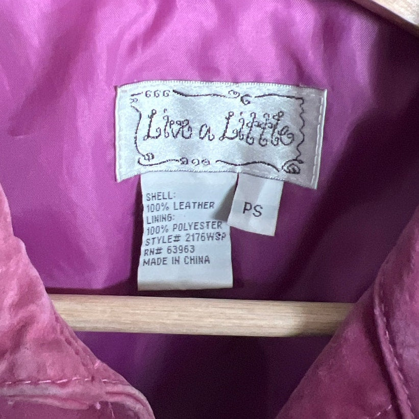 Vintage Live A Little Size PS Size 4p-6p 100% Leather Pink Button Jacket
