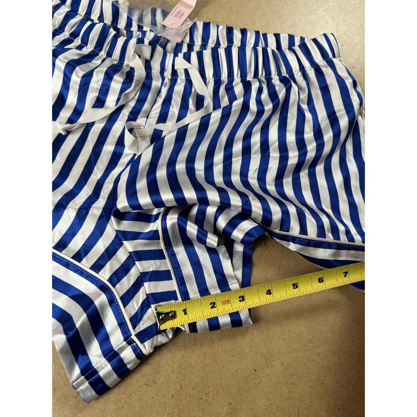 Victoria's Secret Hot Pants Womens L Blue Satin Striped Elastic Waist Drawstring