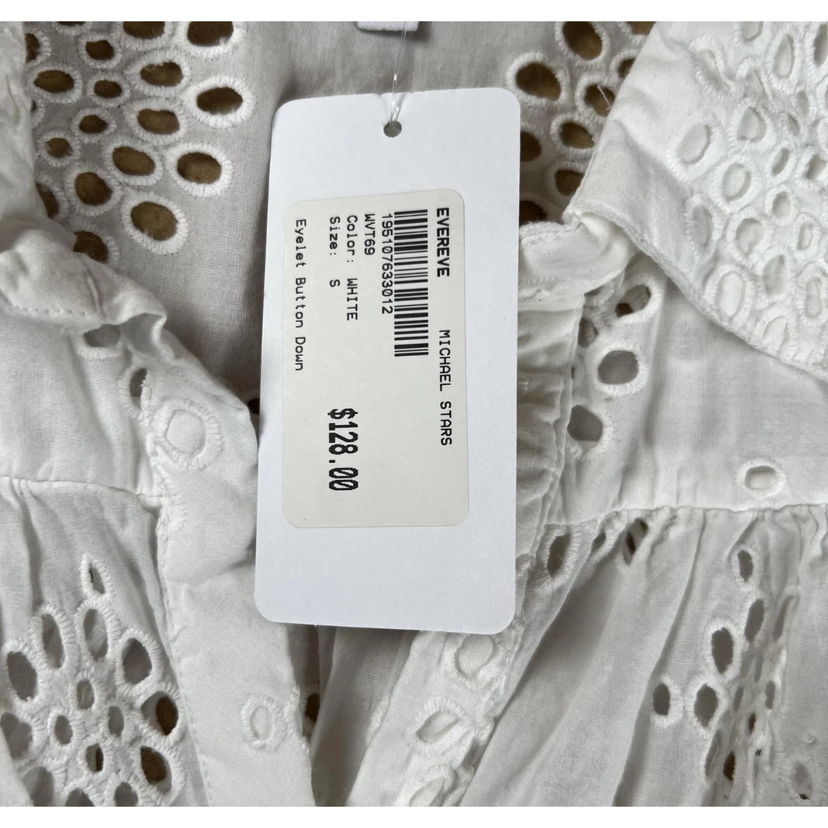 Michael Stars Button Down Womens S White Eyelet Short Sleeve Collared Cotton