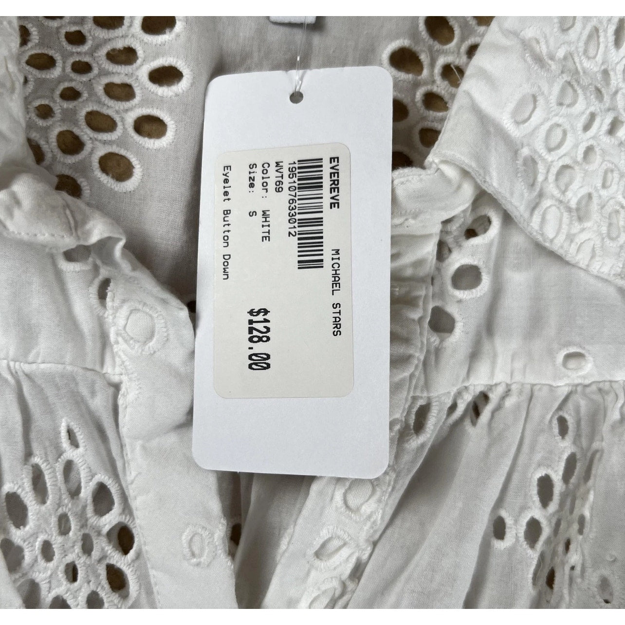 Michael Stars Button Down Womens S White Eyelet Short Sleeve Collared Cotton