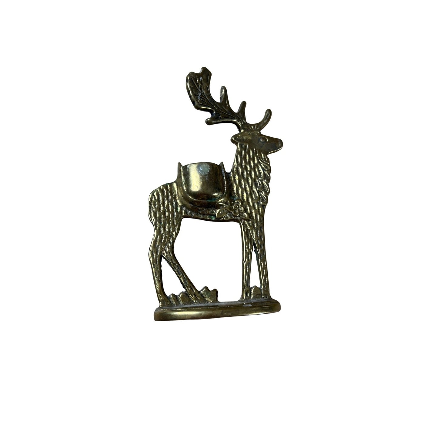 Brass Deer Reindeer Taper Candlestick Holder Small Gold Polished Metal Decor