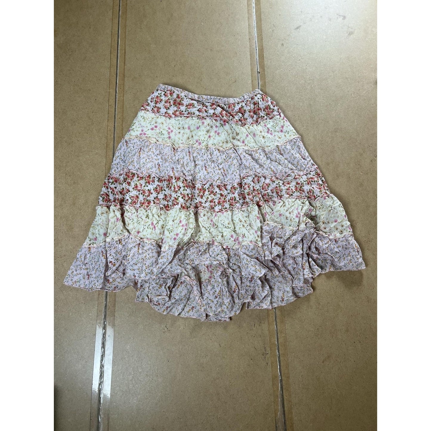 Bila Skirt Womens L Multicolor Floral Boho Peasant Tiered Ruffle Elastic Waist