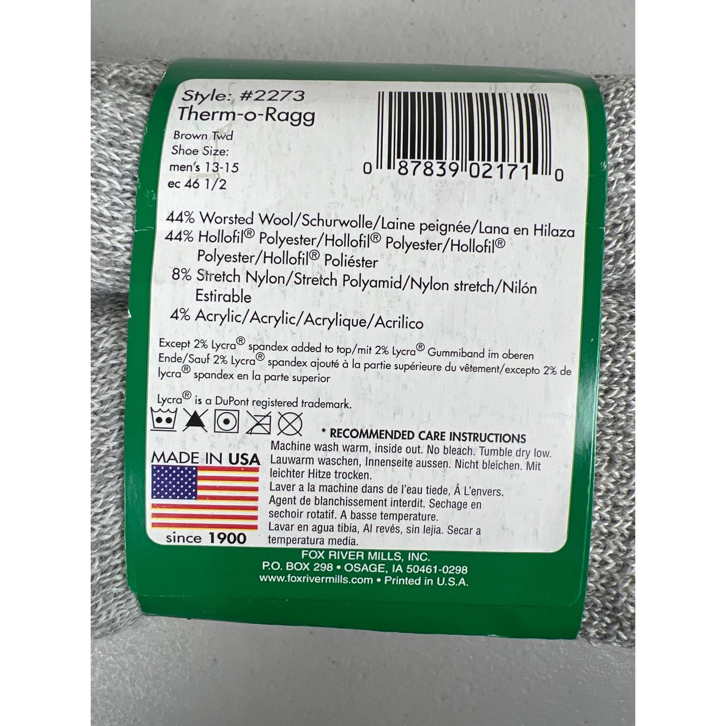 OutdoorFox FoxRiver Hollowfil Size XL Therm-O-Ragg NWT 13-15 Men