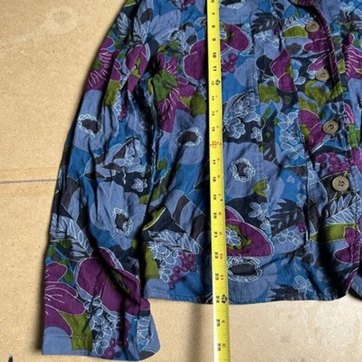 NEW DIRECTION Cardigan Womens XL Blue Floral Corduroy Button Pockets Lightweight
