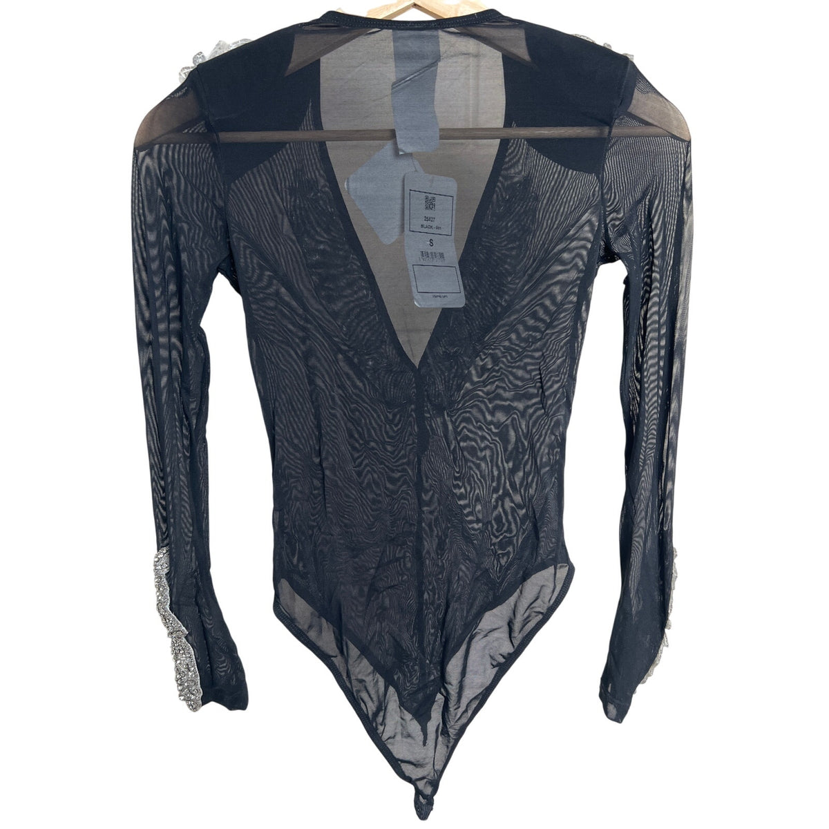 Y2K KikiRiki Small Black Rhinestone NWT Mesh Bodysuit