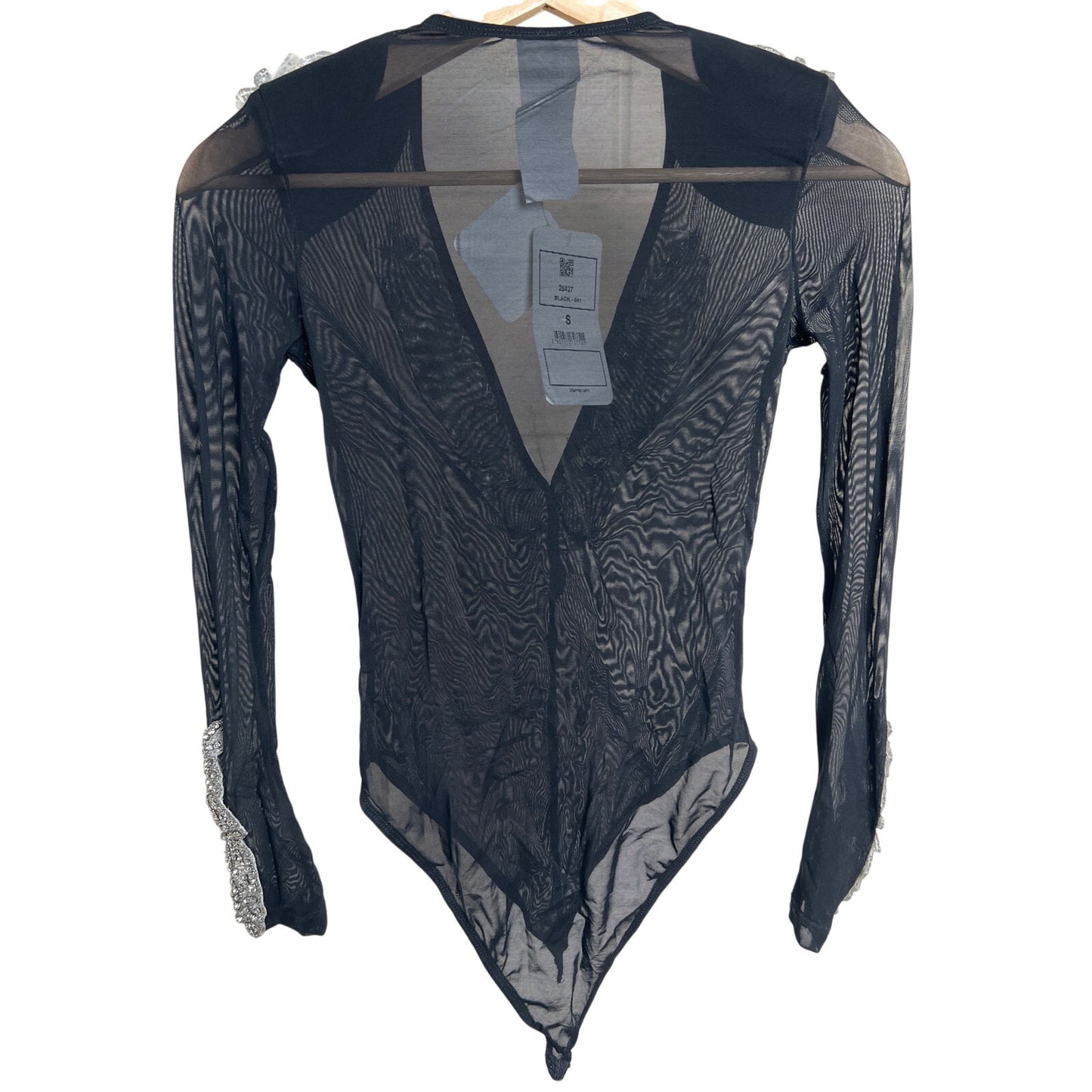Y2K KikiRiki Small Black Rhinestone NWT Mesh Bodysuit