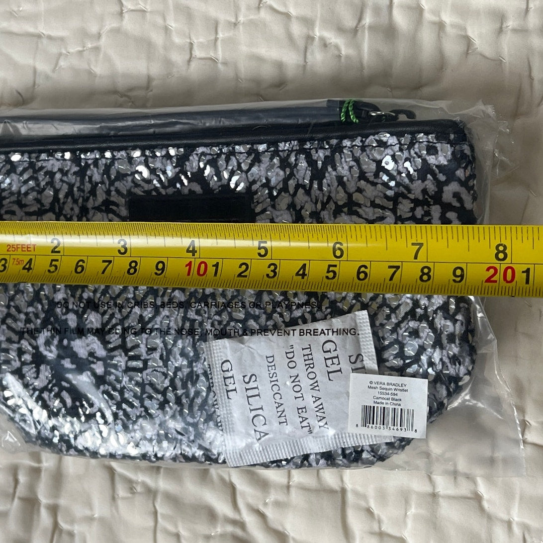 NWT Vera Bradley Mesh Sequin Wristlet CAMOCAT BLACK Small Bag