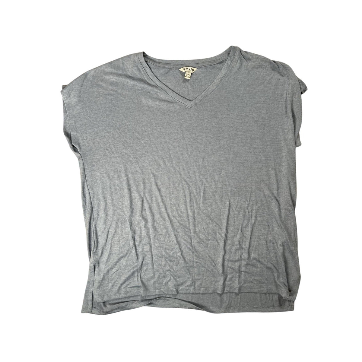 Orvis T-Shirt Womens XXL Blue V-Neck Jersey Cap Sleeve Lightweight Stretch