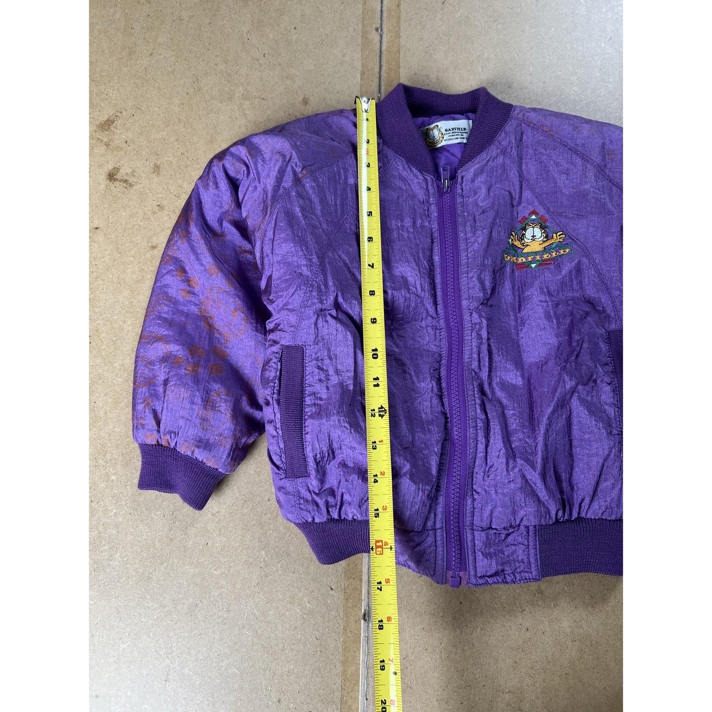 Vintage Garfield Jacket Girls 4 Purple Windbreaker Nylon Taffeta Zip Pockets