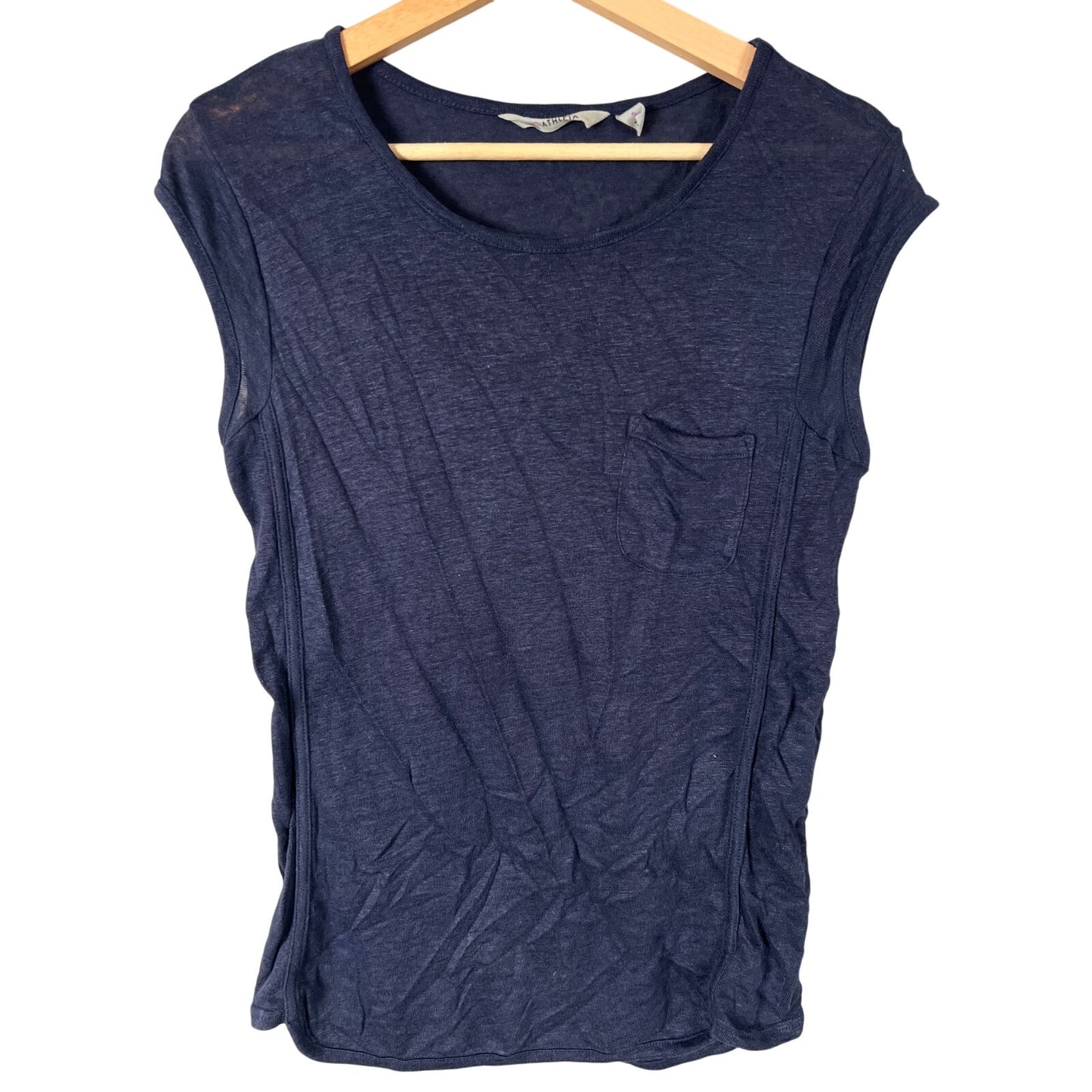 Athleta Size Small 100% Linen New Port Tee Top Navy Blue Women's