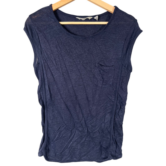 Athleta Size Small 100% Linen New Port Tee Top Navy Blue Women's